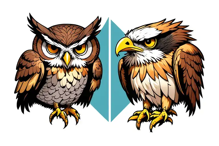 Owl With And Eagle On Each Side