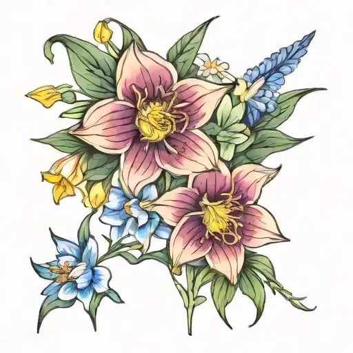 Larkspur Daffodil Water Lilly And Cosmo Bouqet