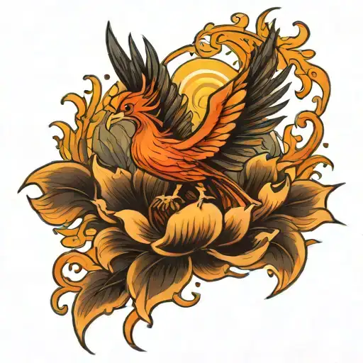 Phoenix Rising From Lotus Flower Growing