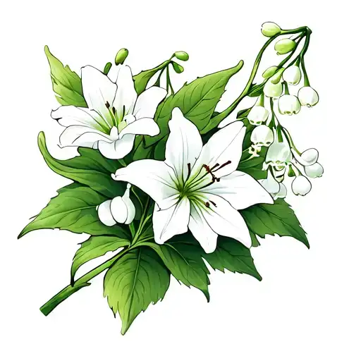 Lily Of The Valley And White Larkspur Flowers Intertwined