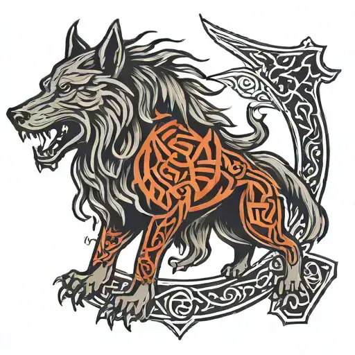Norse Runes Fenrir Whit Runes Family Crest Type Tatoo