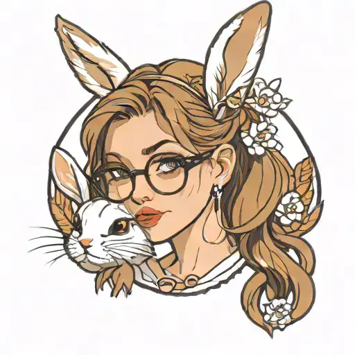 Sexy Light Brown Hair White Female Winks With Glasses And White Rabbit Ears