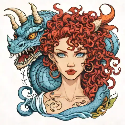 Red Curly Hair Blue Eyes Red Dragon Wrapped Tightly