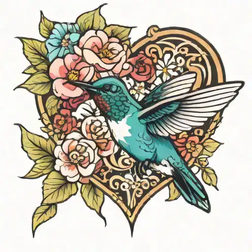 Hummingbird Mke Heart-shaped With Flowers