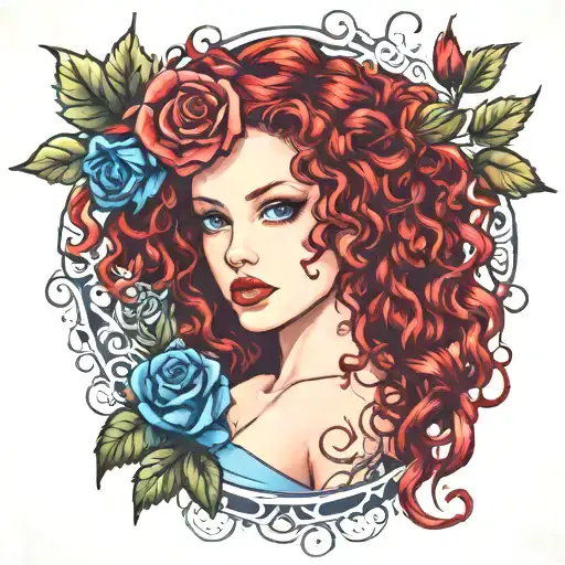Red Curly Hair Blue Eyes Red Rose Intertwined