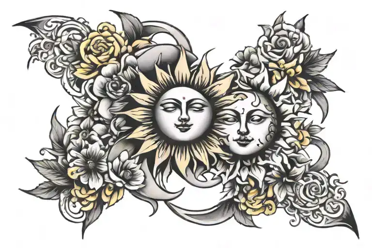 Sun And Moon With Flowers