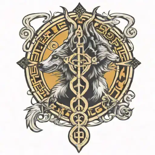 Wolf And Ankh Symbol Intertwined