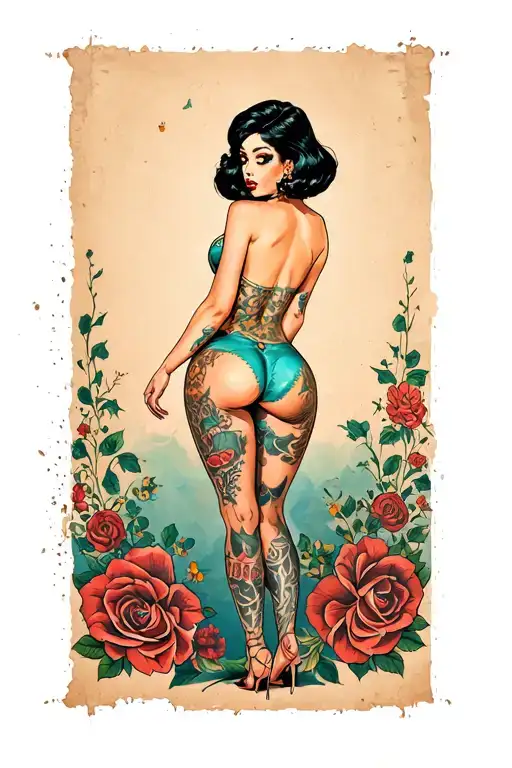Pin Up Standing Nice Butt Black Hair Tattooed