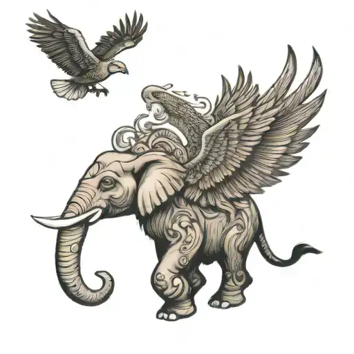 An Elephant And An Eagle Soaring
