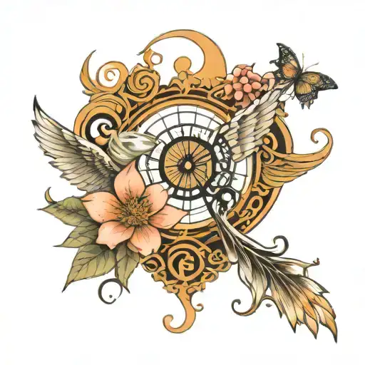 Phoenix Treble Clef Angel Wing Lotus Flower Compass Rose Yin And Yang Japanese Cherry Blossom