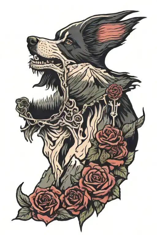Mountains With Skeleton And Rose Border Collie