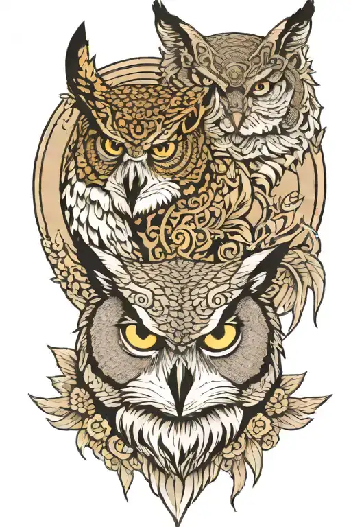 Great Horned Owl And Wolf Face Incorporated