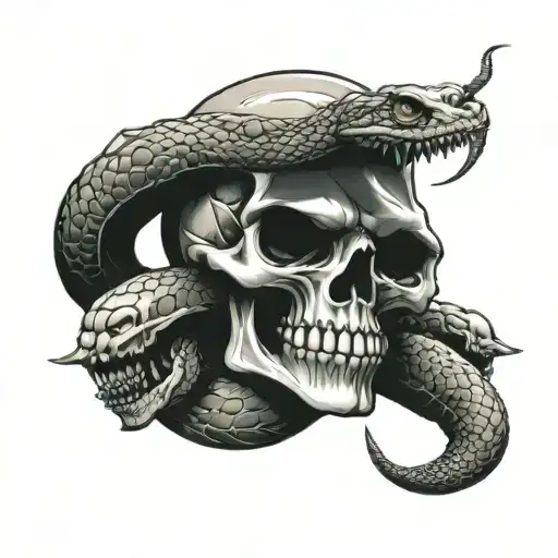 Snake Wrapped Around Skull With Dagger Piercing