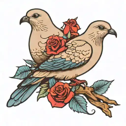 A Simple Dove Holding 2 Roses 1 Red 1 Blue In Its Beak For A