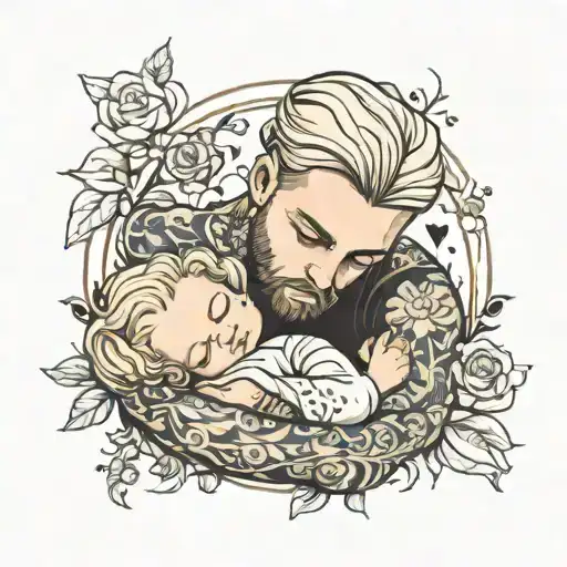 Little European Blonde Girl Sleeping In Arms Of Muscular Vlack Male