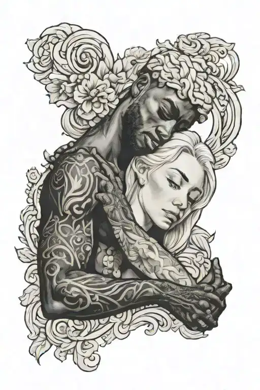 Little European Blonde Woman Sleeping In Arms Of Muscular Black Male