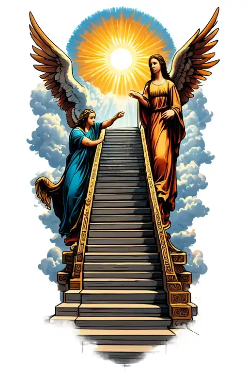 Stairway To Heaven Walking Up Stairs Angels Sun Rays Clouds Heaven Gate At The Top Of The Stairs