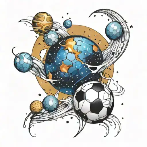 A Soccer Ball Morphing Into A Galaxy With Stars And Planets Around It