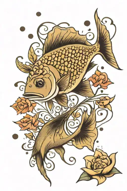 Greater Amberjack Swimming Among Flowers Made Of Dog Paw Prints