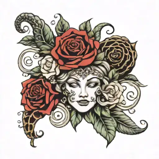 Greek Goddess Roses Leaf And Snake Wrapped