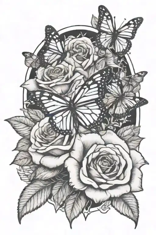 Monarch Butterflies Surrounding A Rose Intertwined