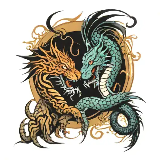 Dragon And Tiger Facing Eachother