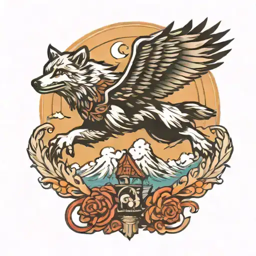 Wolf And Eagle Soaring High