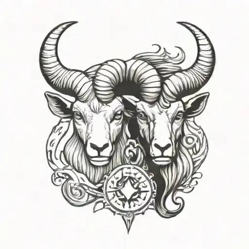 2 Angry Aries With Big Horns Face To Face
