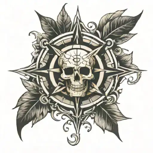 Compass Rose Intertwined With Skull Face