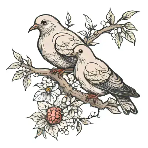 A Dove And A Red Robin Perched On A Branch Together