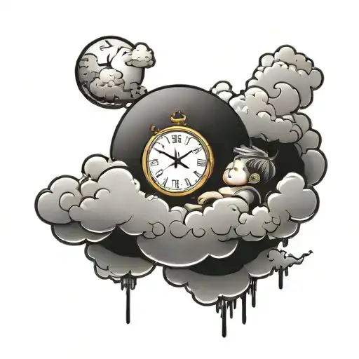 Clock With A Child Dreaming About Clouds