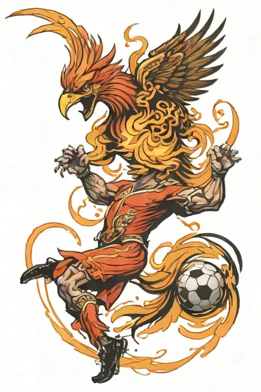 A Football Player Morphing Into A Phoenix Mid-kick