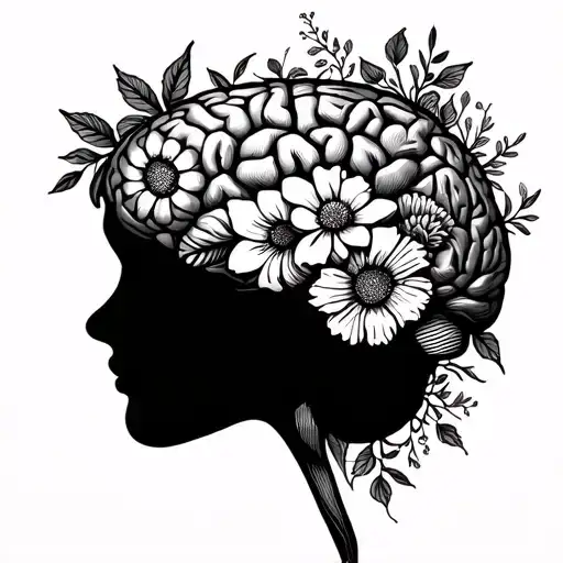 Line Drawing Of A Brain With Many Floral Elements Can Even Be Made Of Flowers
