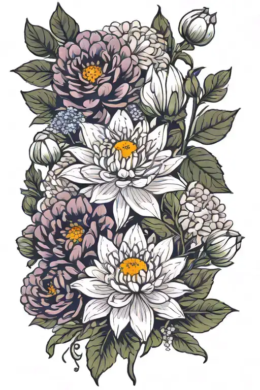 Aster Flower With Poppy Flower With Waterlily Flower And Semicolon