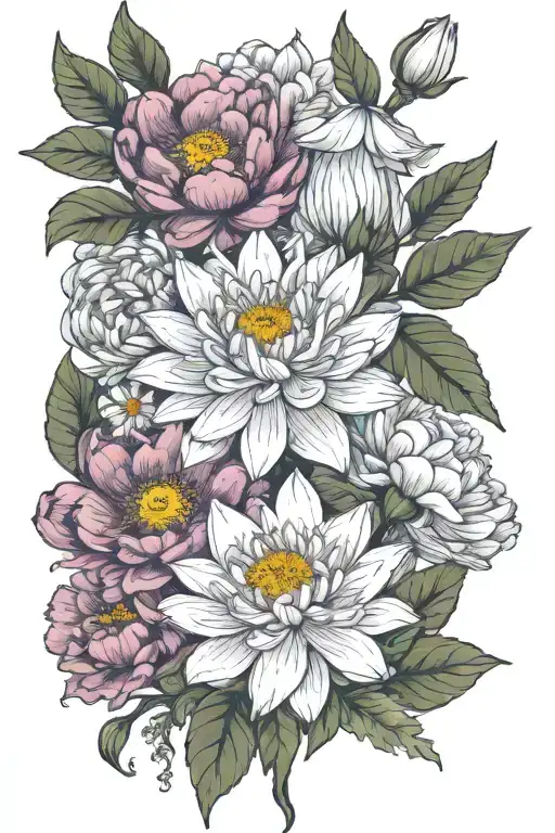 Aster Flower With Poppy Flower With Waterlily Flower And Semicolon