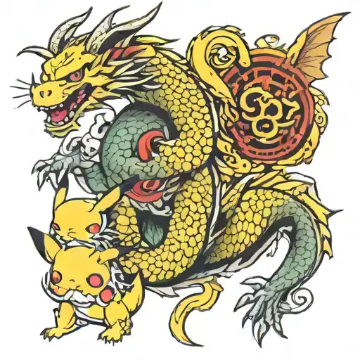 Japanese Dragon And Pikachu