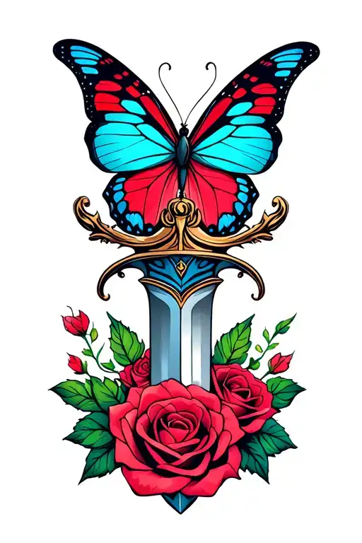 Dagger With Roses And Butterfly
