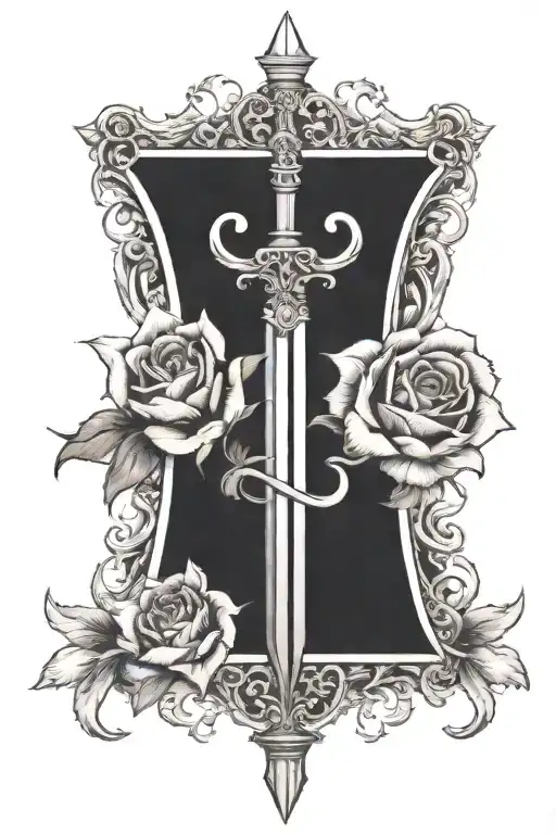 Bible With Tulips And A Sword And Shield Cross Royalty