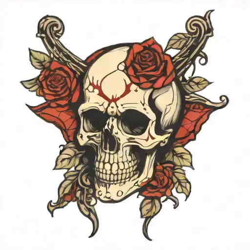 Skull On A Background Of Red Stained Glass Filled