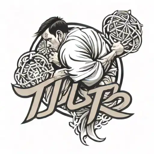 Jiu-jitsu Word Tattoo Design For Back Of Forearm On White Background