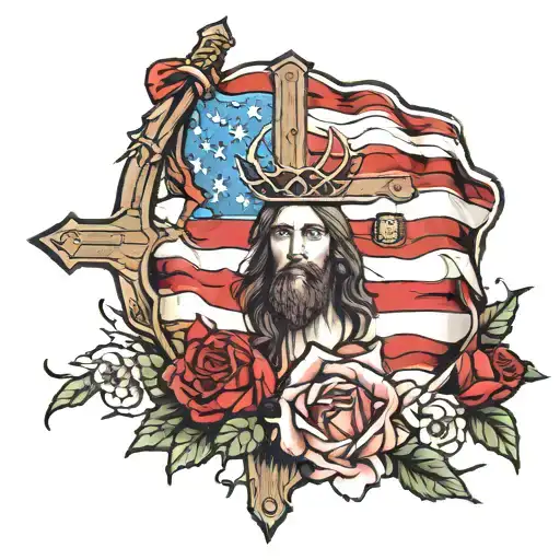 Us Flag Incorporated With Jesus Christ