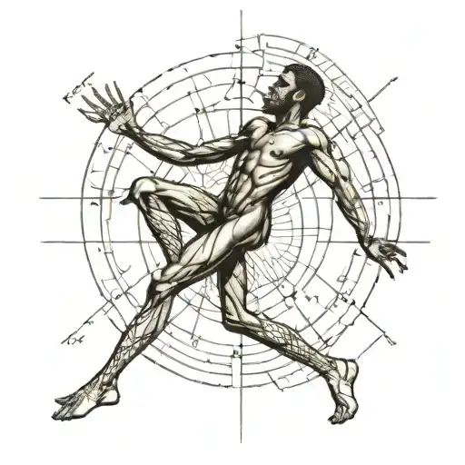 Vitruvian Male As A Black Man On A Blueprint Design