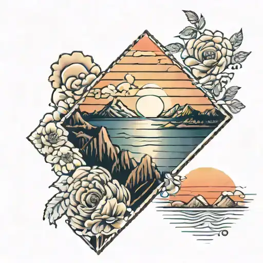 The Sunset Tattoo Of A Sunset And A Mountains In The Distance