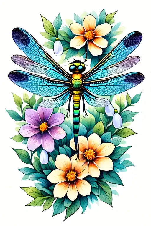 Dragonfly With Snow Drop Flowers Intertwined Within