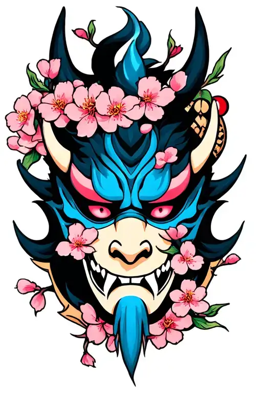 Oni Mask With Cherry Blossoms