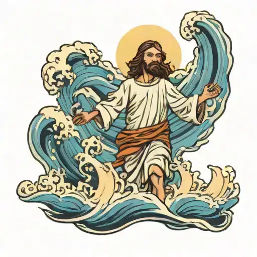 Jesus Walking On Water Waves Emanating