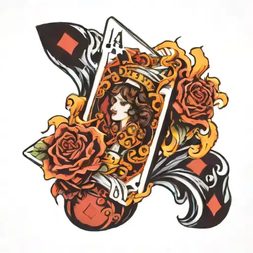 Playing Cards Dice Women Picture Flame