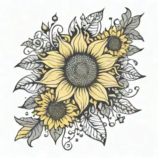 Minimalist Sunflower With Tiny Butterflies Surrounding It