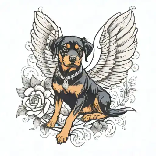 Mongrel Rottweiler Pinscher Girl With Wings