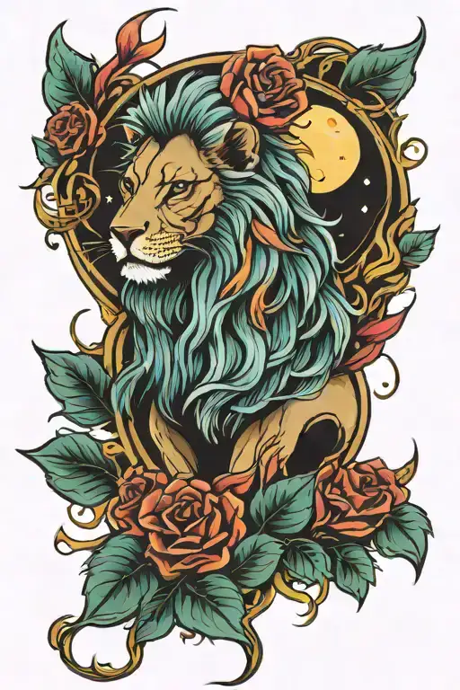 Phoenix Rose Lion Moon Colorful